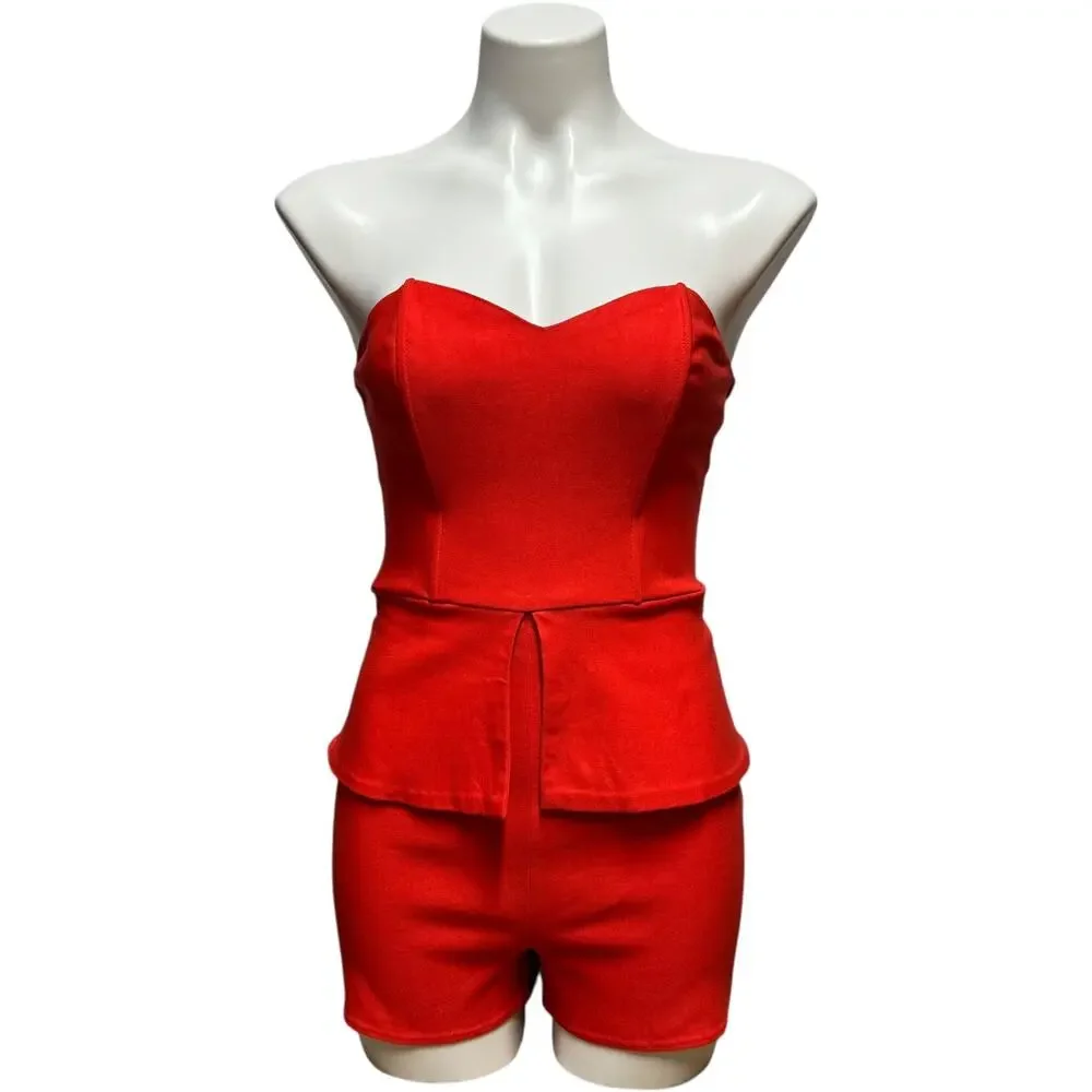 Charlotte Russe Strapless Romper Shorts Orange Red Small